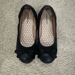 Girls Black Flats with Bow Accent